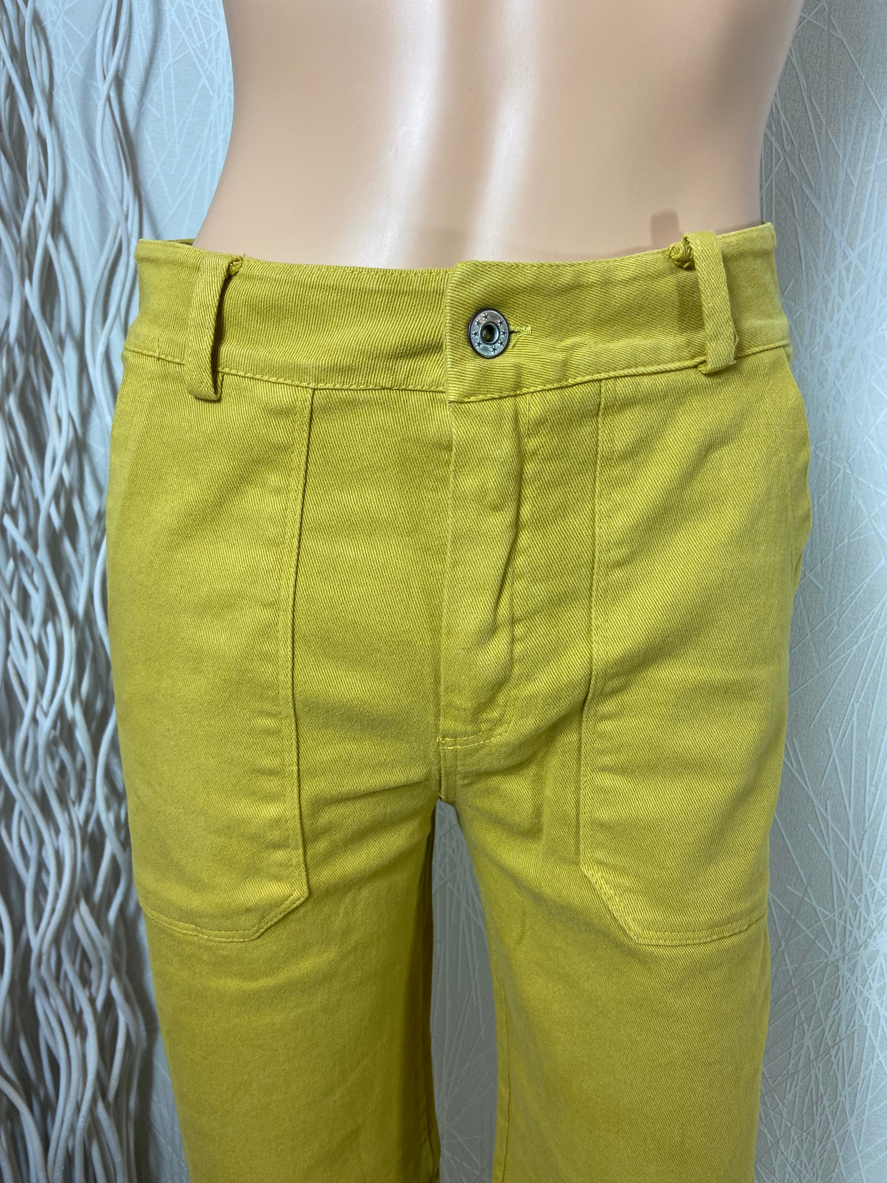 Pantalon taille haute jambes larges jaune Les Impatientes - Offre-Unique