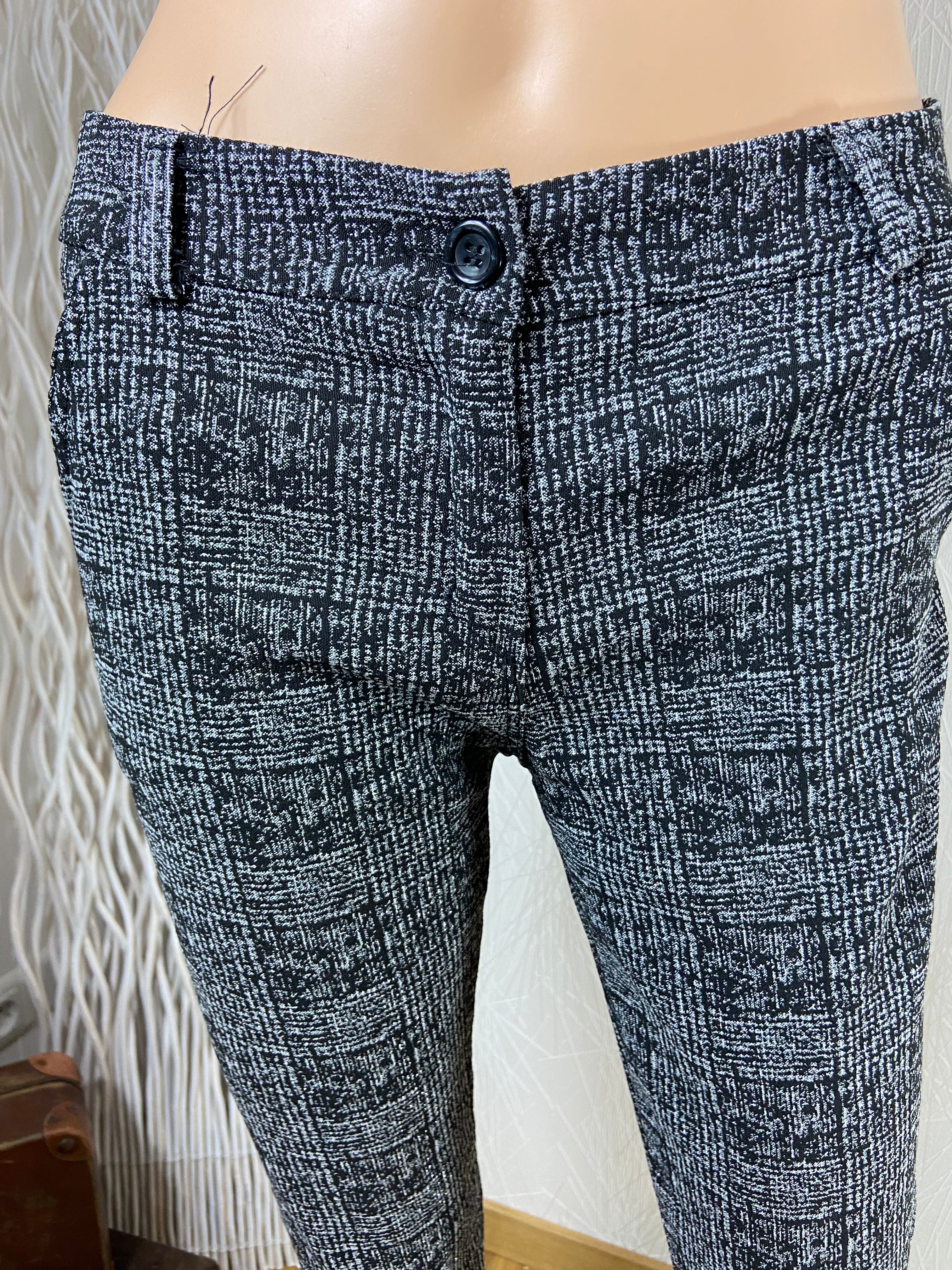 Pantalon stretch noir style écossais gris fils argentés Made In Italy - Offre-Unique