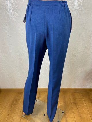 Pantalon bleu chiné femme taille mi-haute élastique coupe droite Gévana