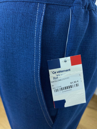 Pantalon bleu chiné femme taille mi-haute élastique coupe droite Gévana