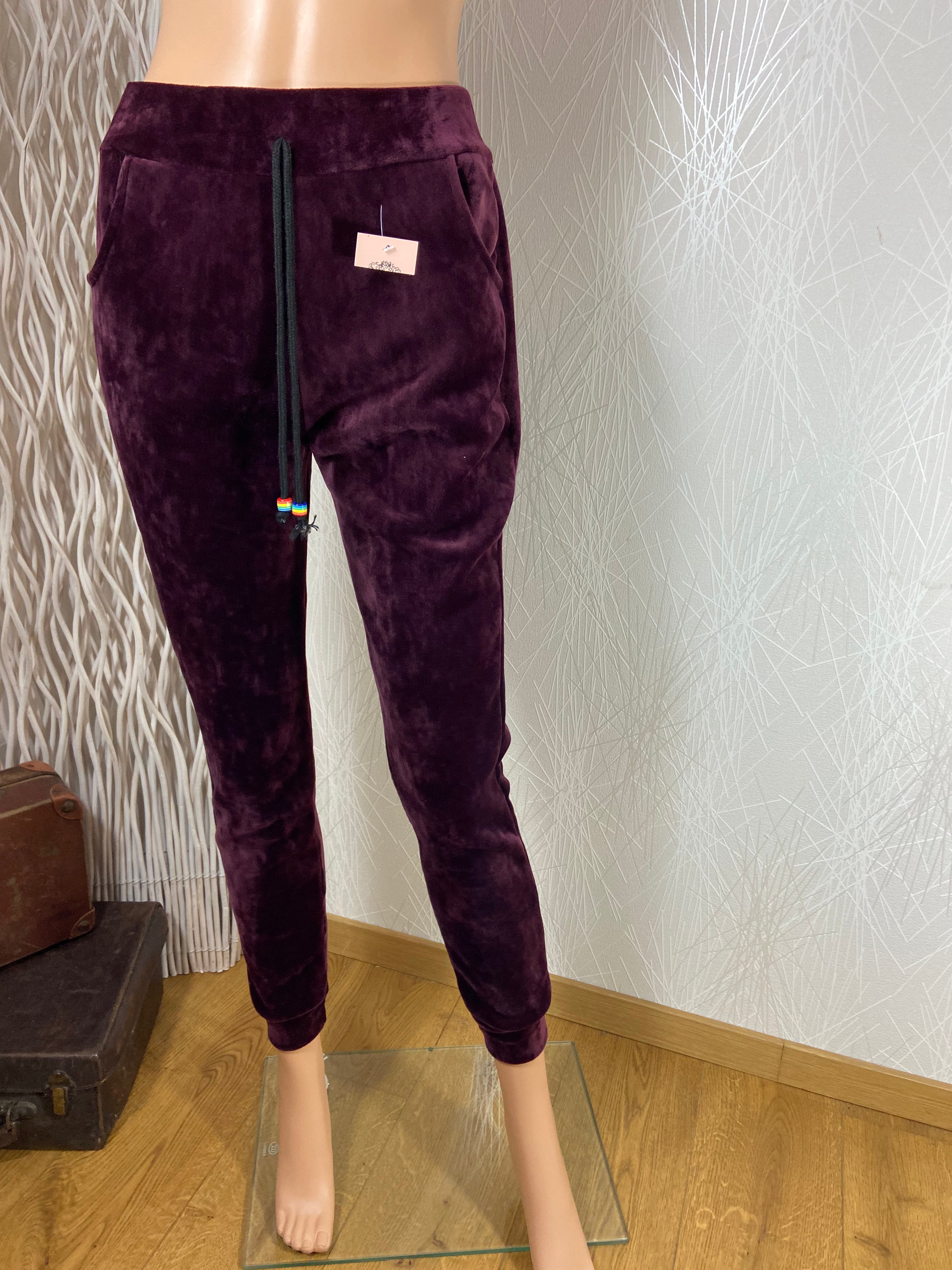 Pantalon détente velours lisse rouge bordeaux taille élastique - Offre-Unique