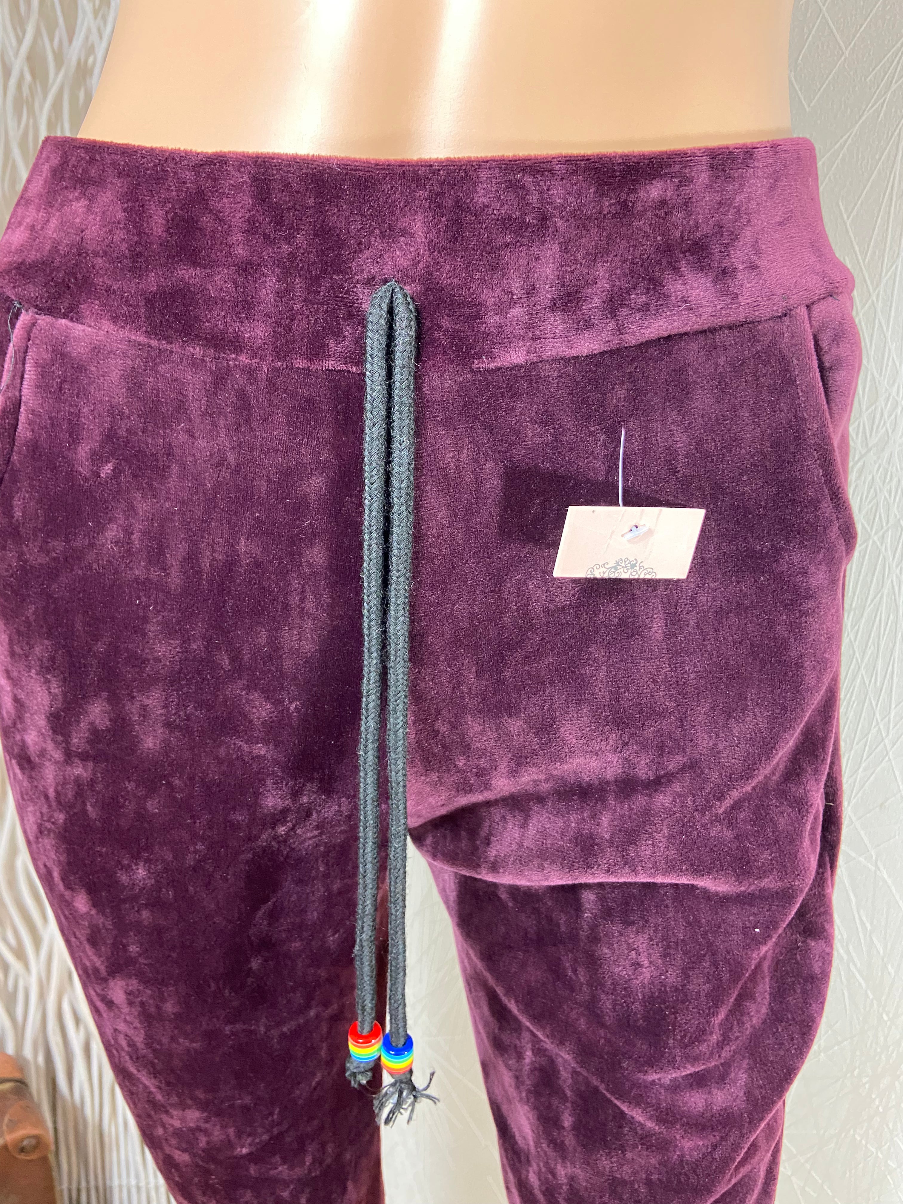 Pantalon détente velours lisse rouge bordeaux taille élastique - Offre-Unique