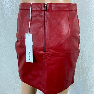 Jupe courte doublée rouge cuir synthétique taille haute Daphnea