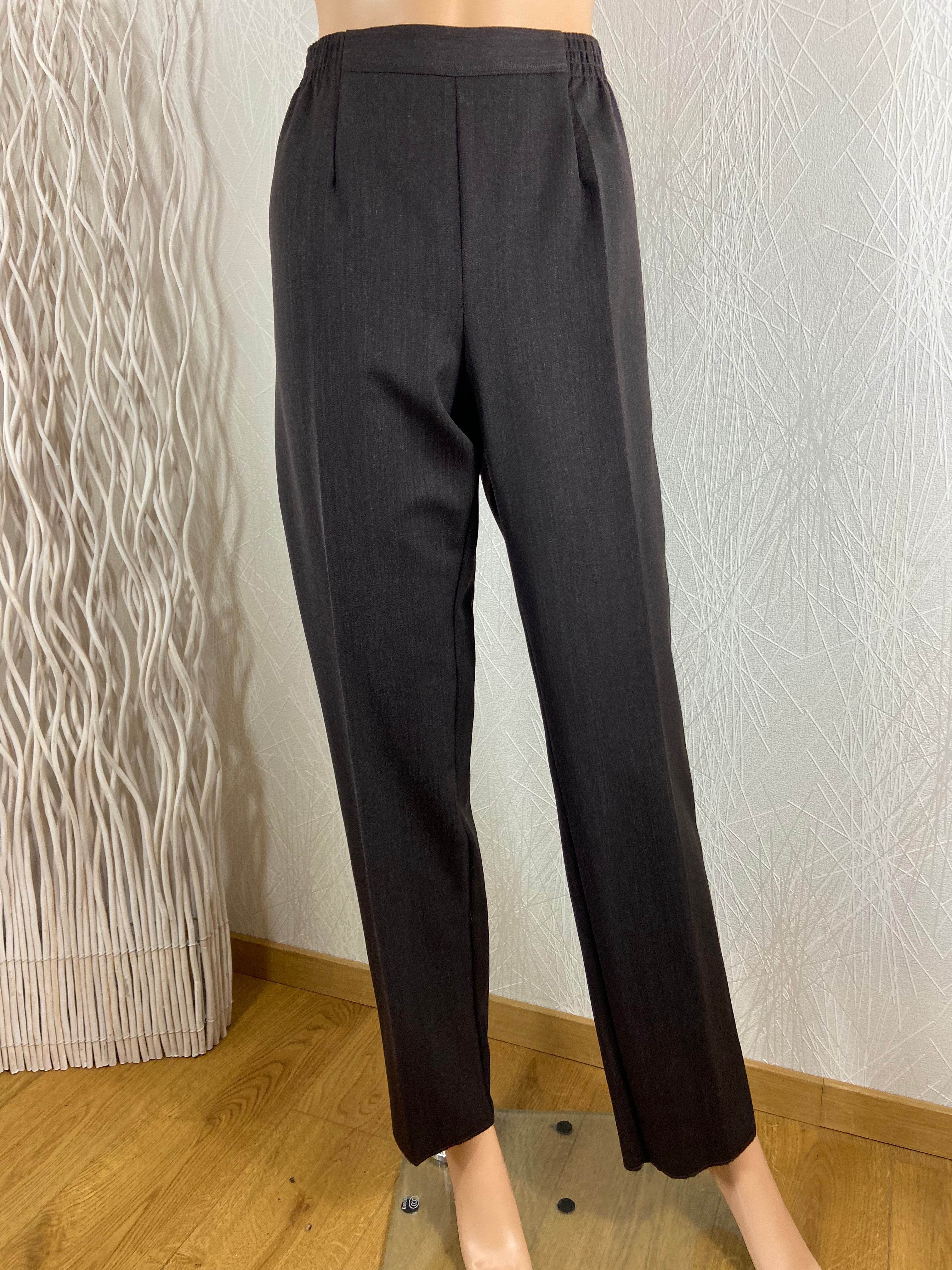 Pantalon style habillé marron taille haute élastique fabrication française Gévana