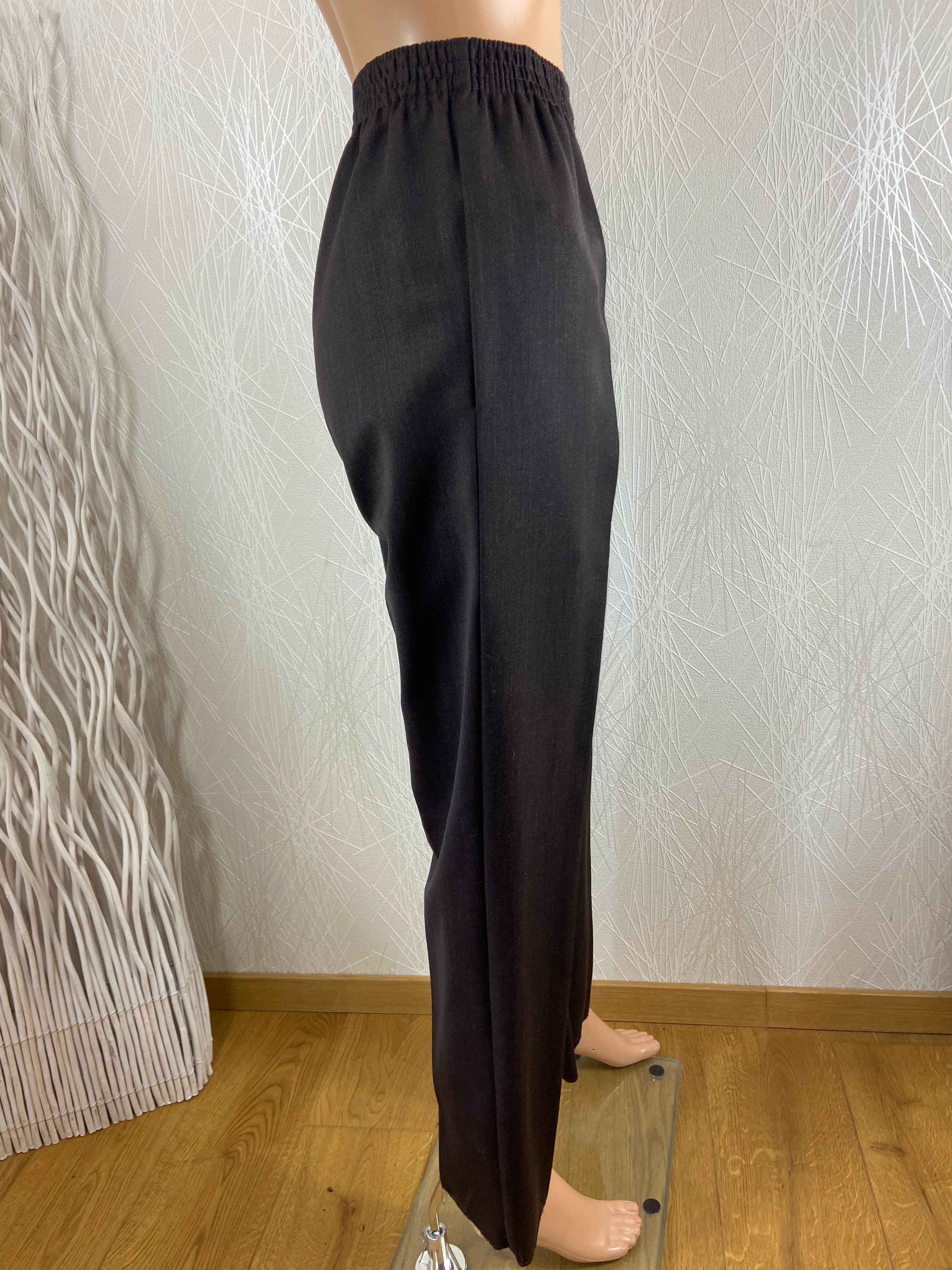 Pantalon style habillé marron taille haute élastique fabrication française Gévana