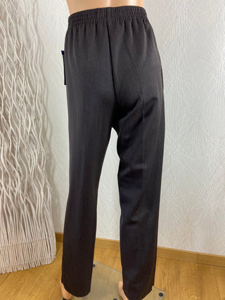 Pantalon style habillé marron taille haute élastique fabrication française Gévana