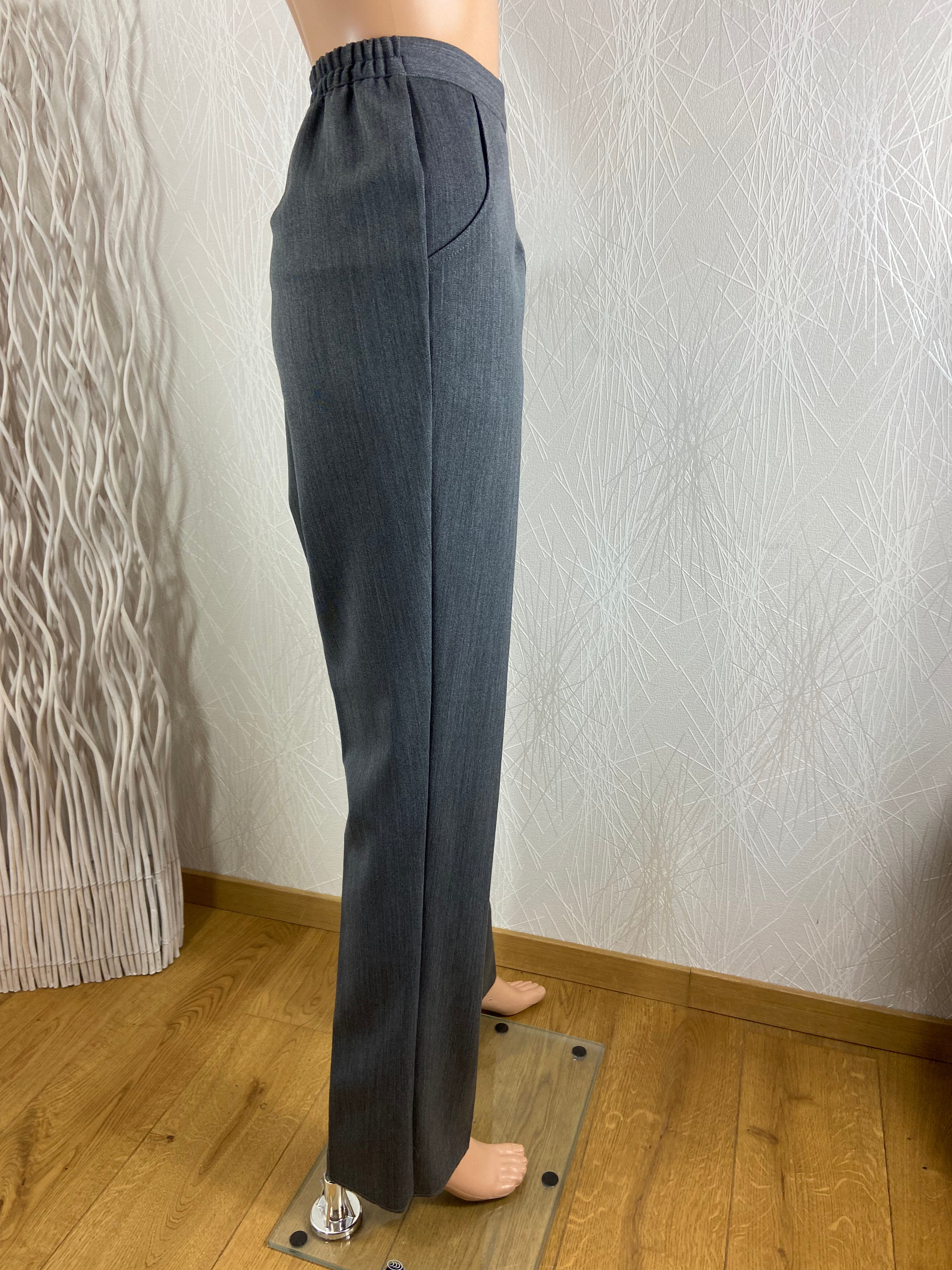 Pantalon habillé gris chaud avec laine taille haute élastique Gévana