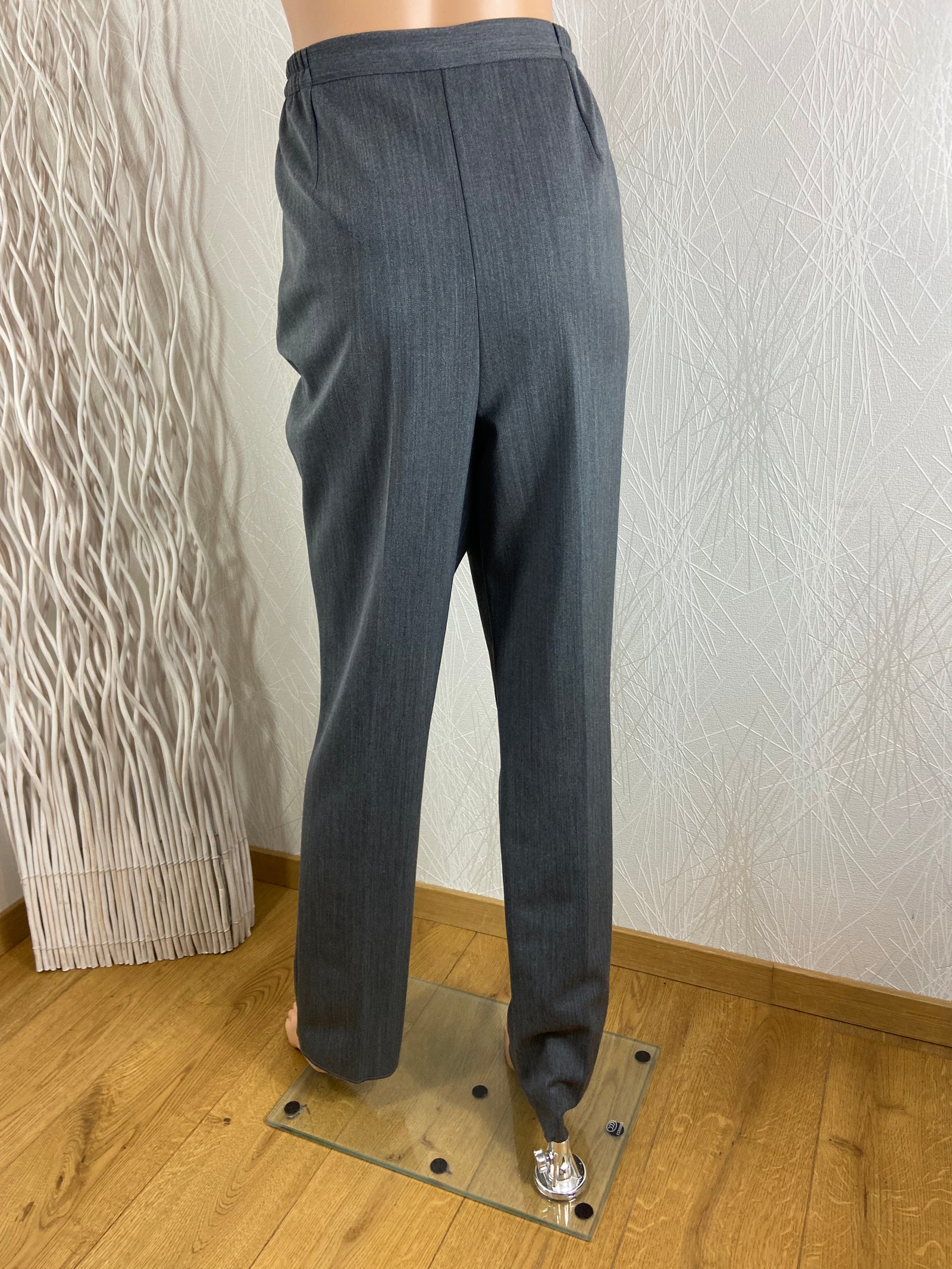 Pantalon habillé gris chaud avec laine taille haute élastique Gévana