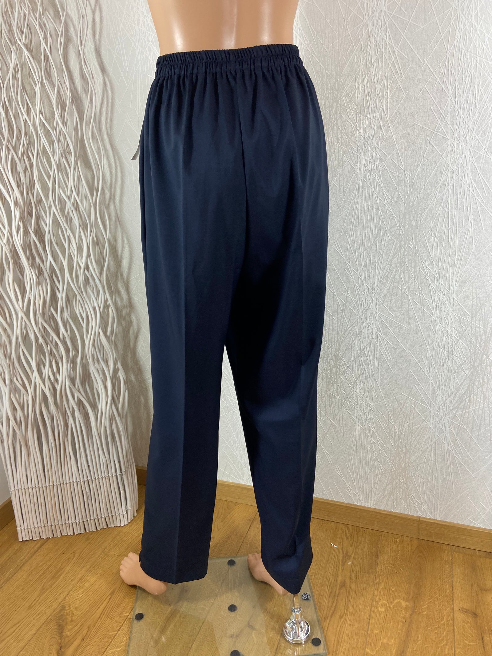 Pantalon habillé bleu marine taille haute élastique fabrication française Gévana