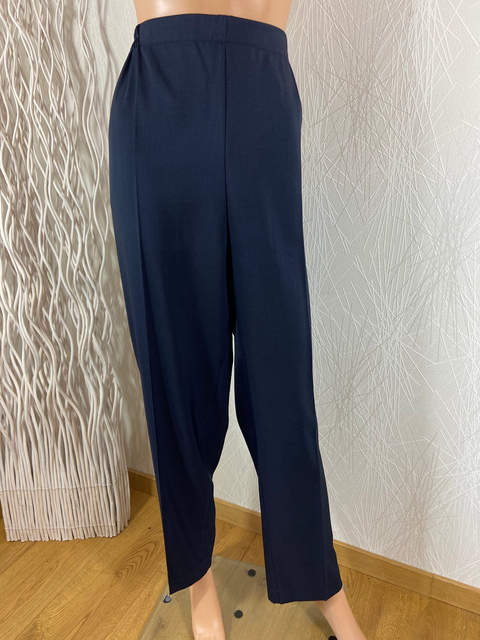 Pantalon habillé bleu marine taille haute élastique fabrication française Gévana