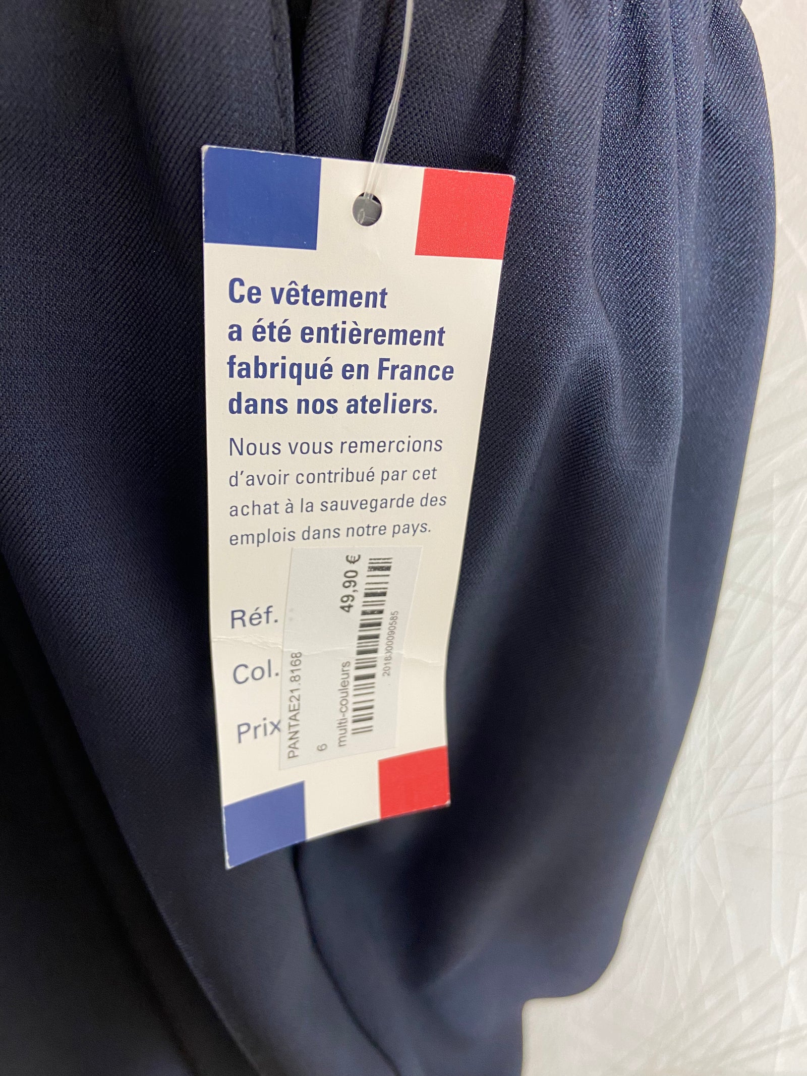 Pantalon habillé bleu marine taille haute élastique fabrication française Gévana