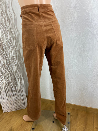 Pantalon en velours côtelé brun camel taille haute coupe droite S’Quise