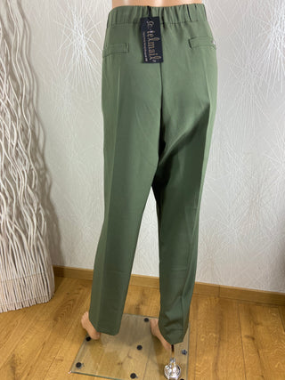 Pantalon kaki fluide taille haute élastique grande taille Telmail