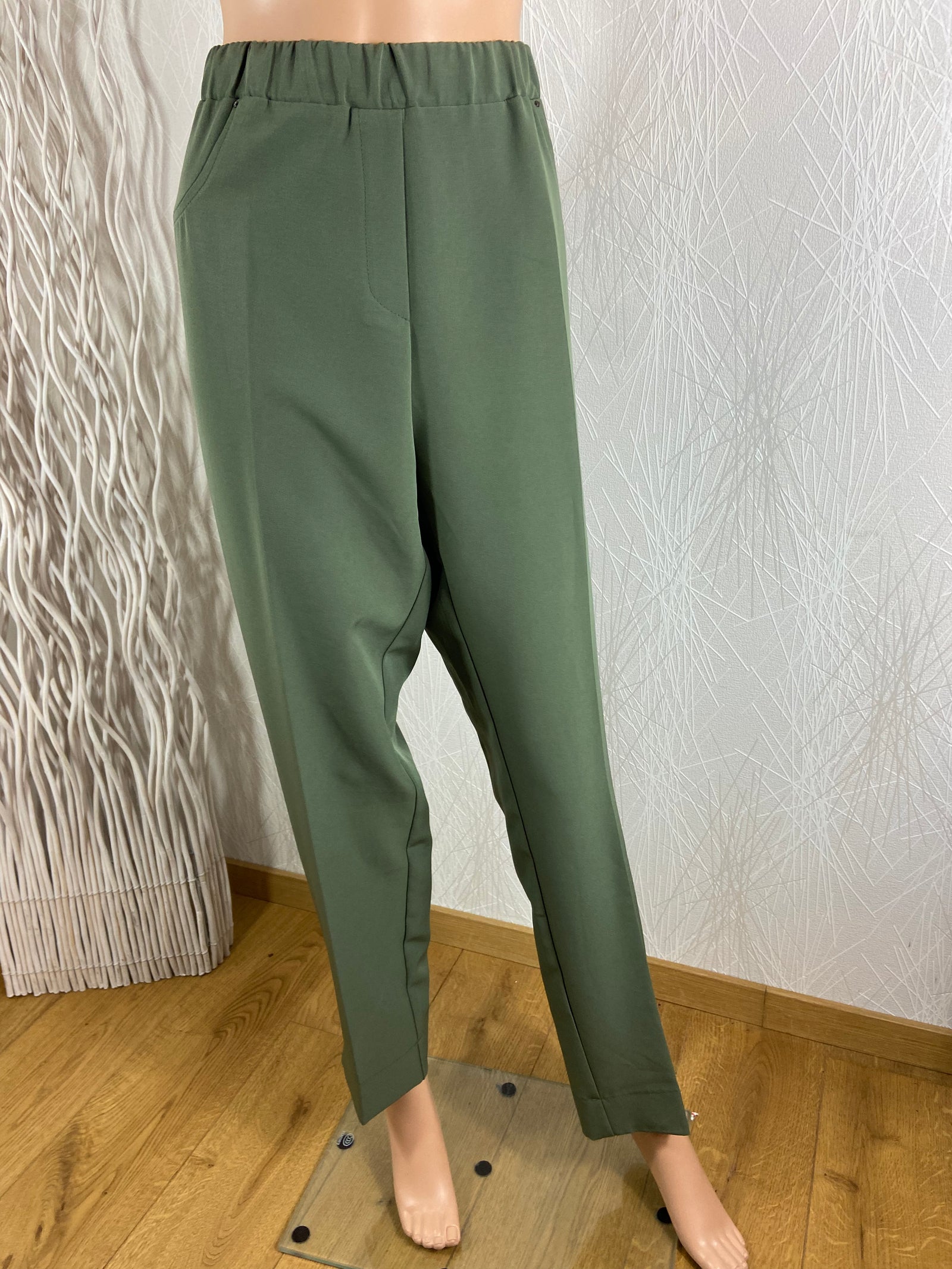 Pantalon kaki fluide taille haute élastique grande taille Telmail