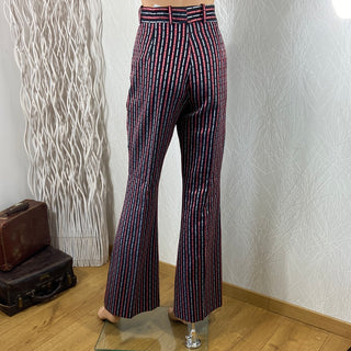 Pantalon de créateur rayé noir rouge taille haute jambes larges Tabala Paris