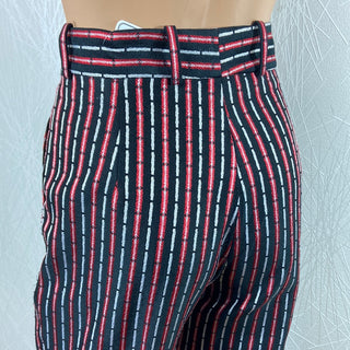 Pantalon de créateur rayé noir rouge taille haute jambes larges Tabala Paris