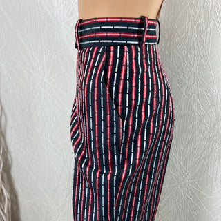 Pantalon de créateur rayé noir rouge taille haute jambes larges Tabala Paris