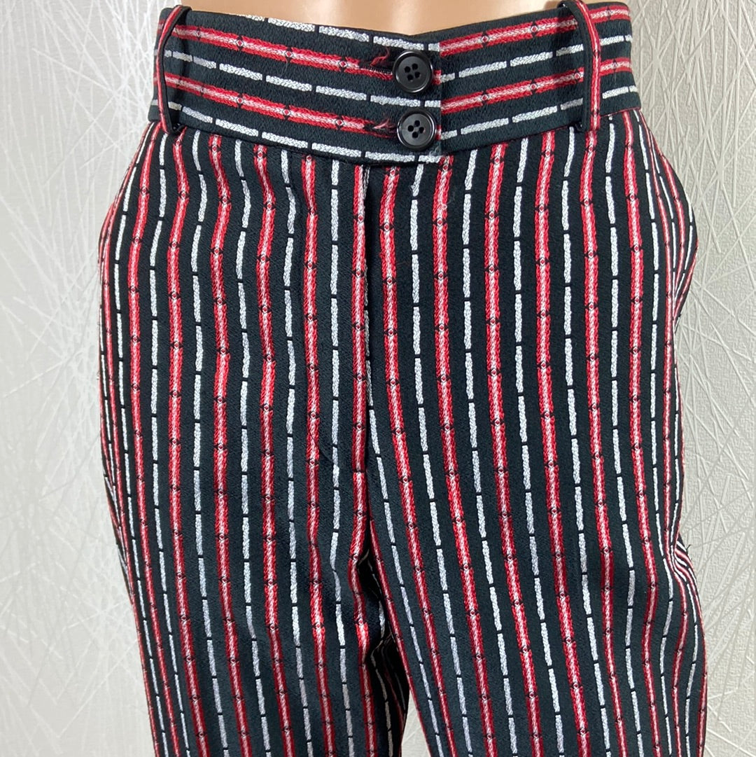 Pantalon de créateur rayé noir rouge taille haute jambes larges Tabala Paris