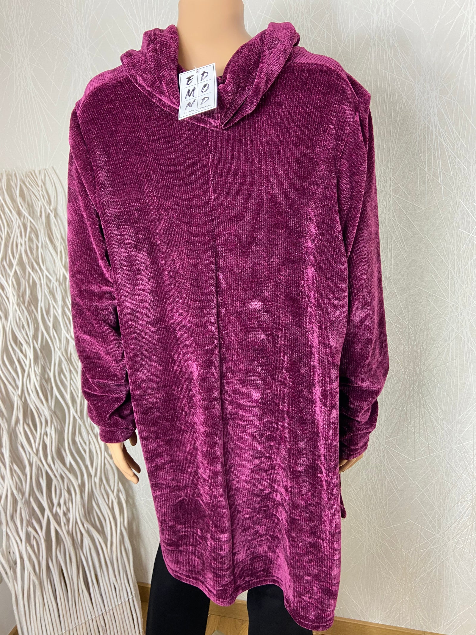 Pull bordeaux velours côtelé souple ample fluide grande taille Edmond Boublil