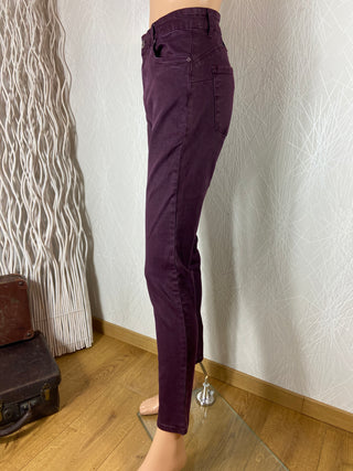 Jeans femme tons prune taille haute coupe slim Ana & Lucy