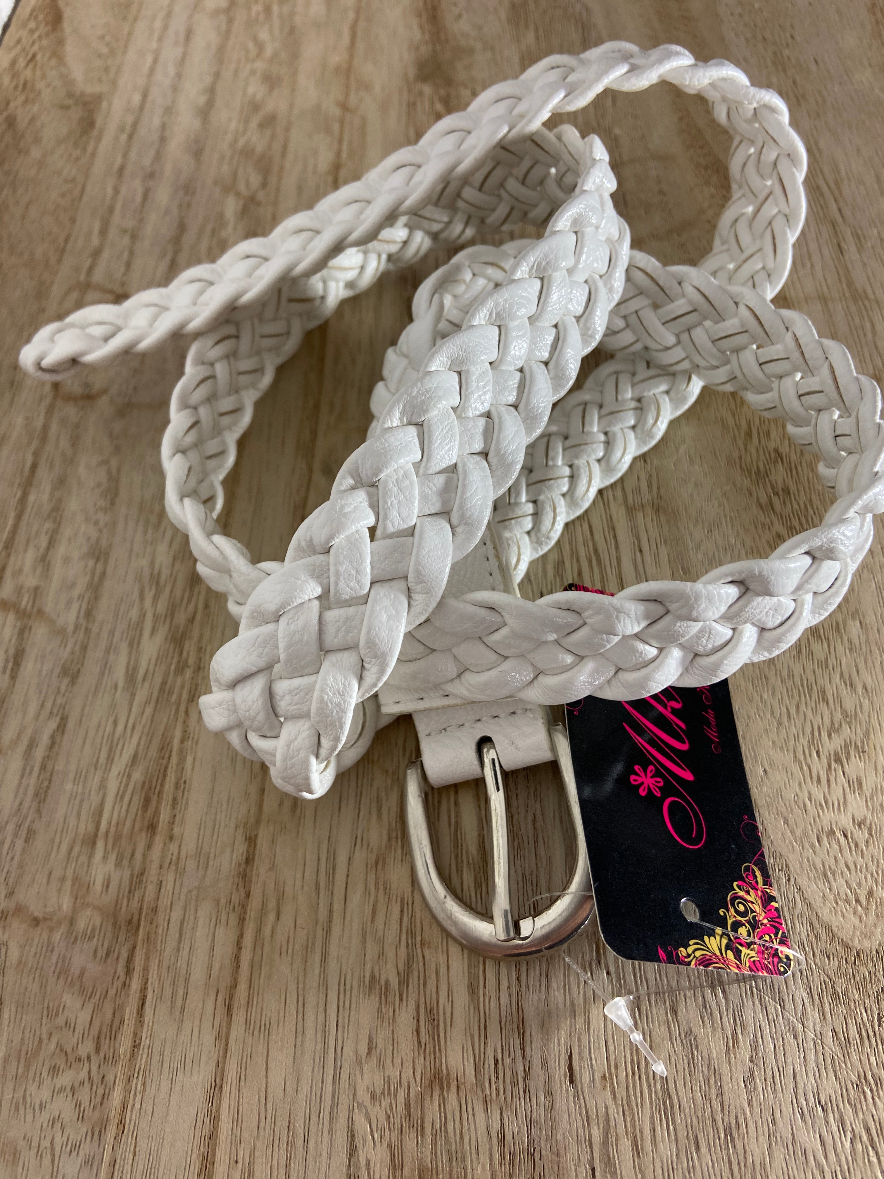 Ceinture tressée blanche femme boucle argentée Moda Kosioko