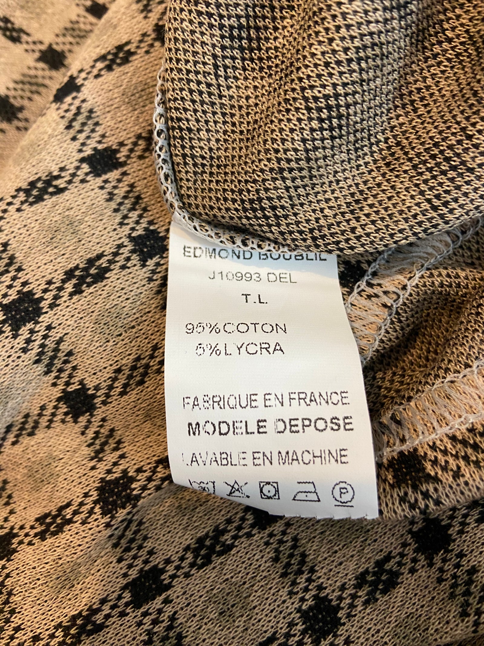 Jupe coton marron à carreaux Jaquard taille haute élastique grande taille Edmond Boublil