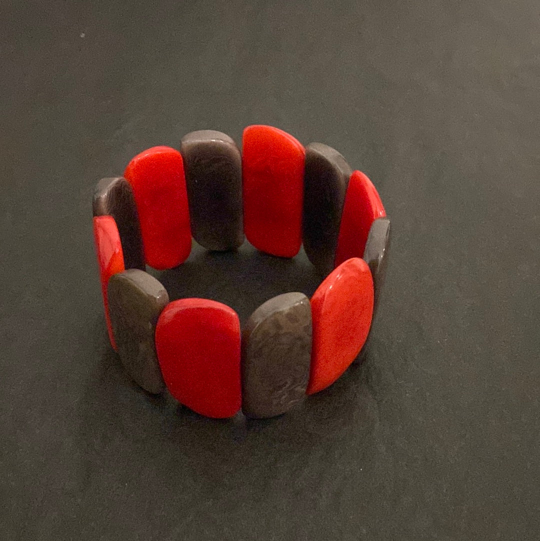 Bracelet en matière naturelle gris et rouge Tagua & Co