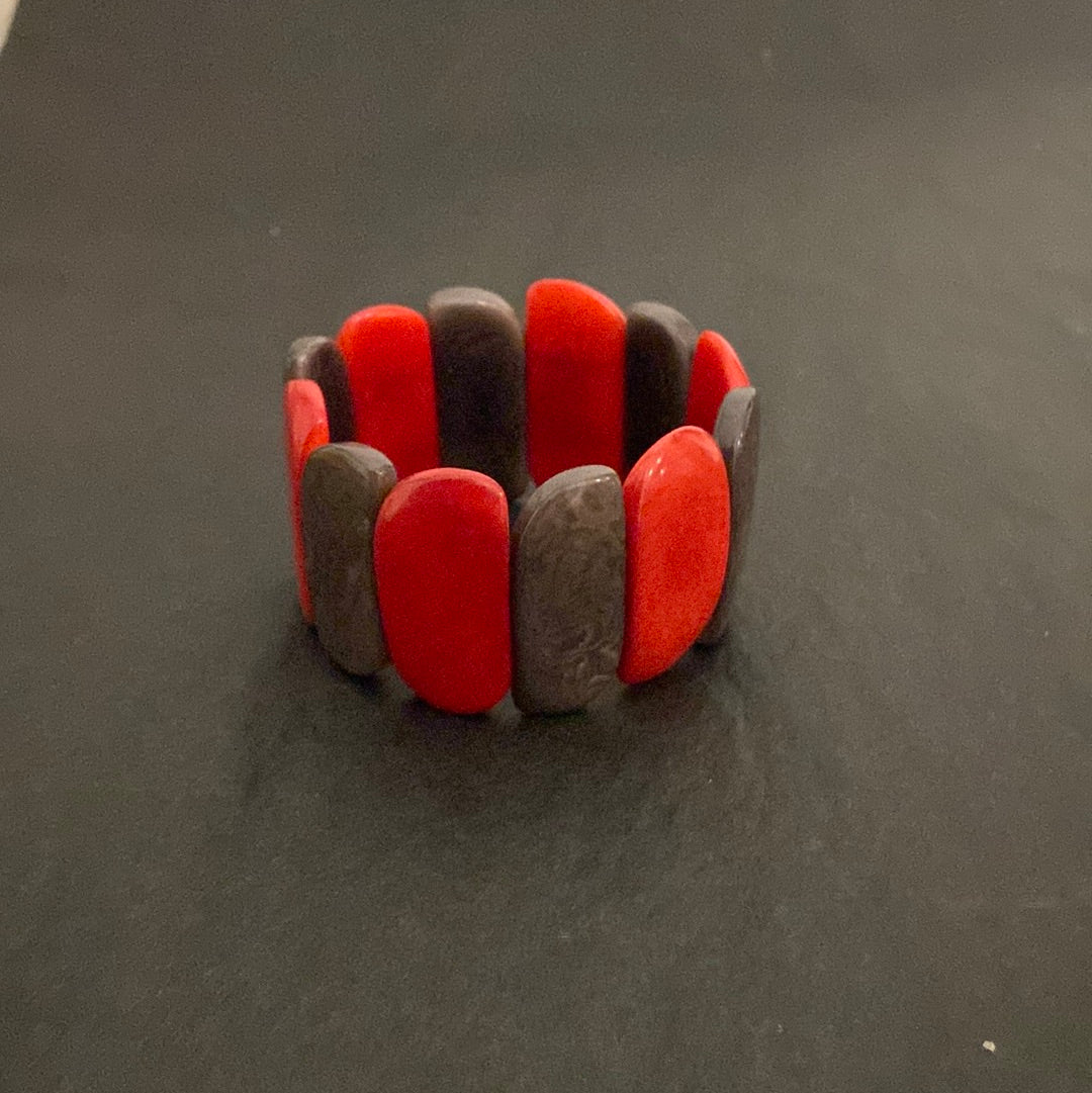 Bracelet en matière naturelle gris et rouge Tagua & Co - Offre-Unique