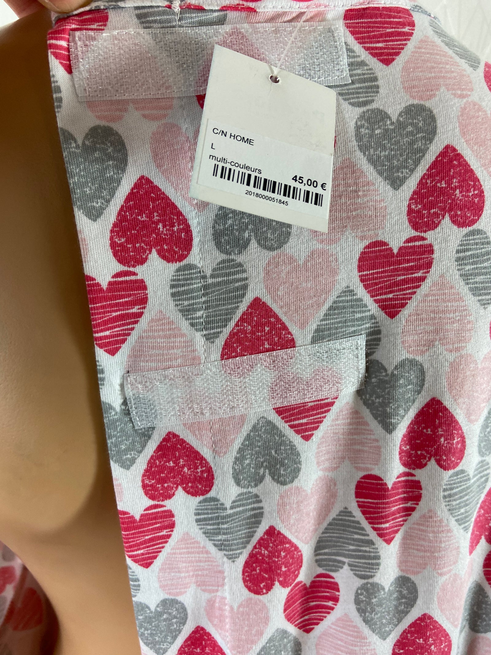 Chemise de nuit en coton manches longues fermeture dos motif coeur Peignora