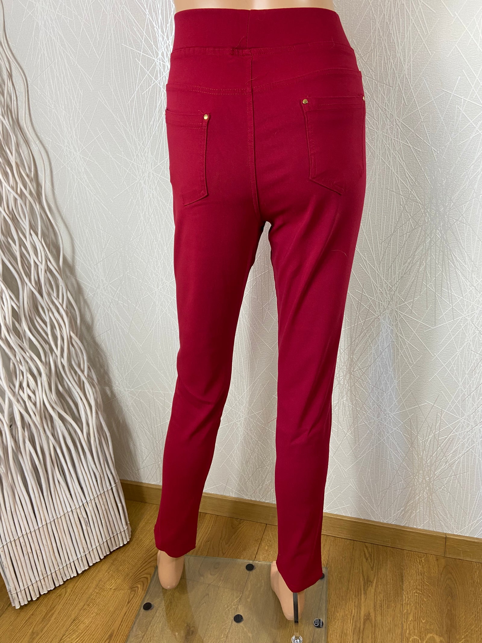 Pantalon rouge stretch taille haute élastique coupe slim Christy