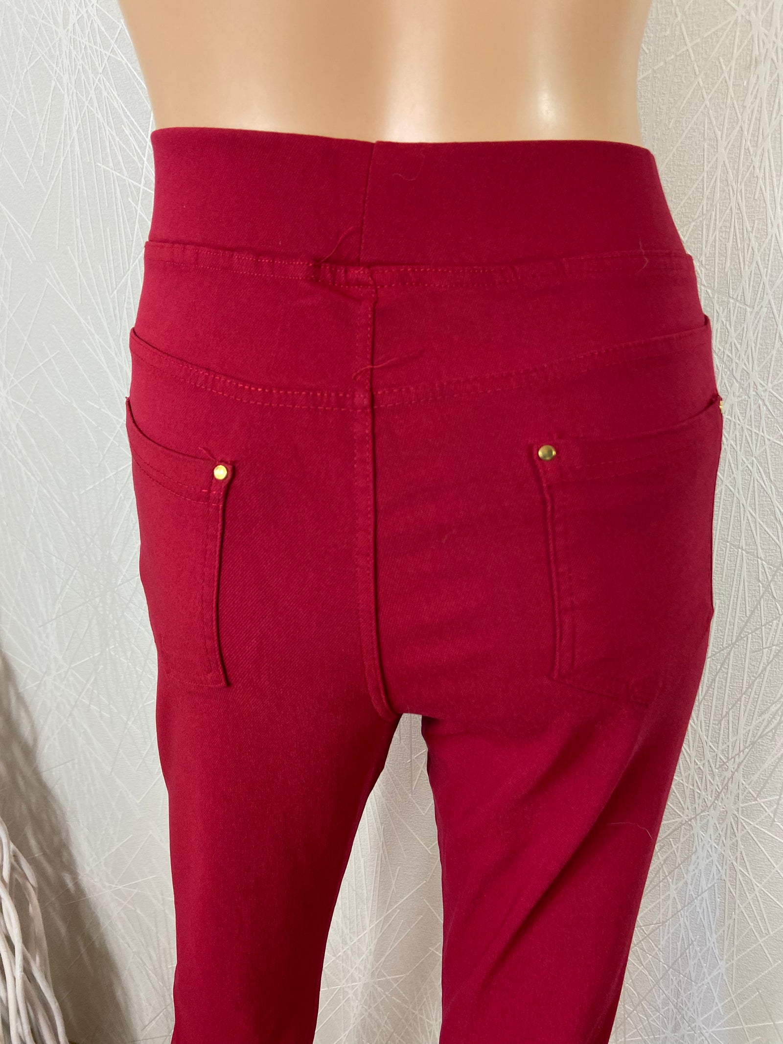 Pantalon rouge stretch taille haute élastique coupe slim Christy