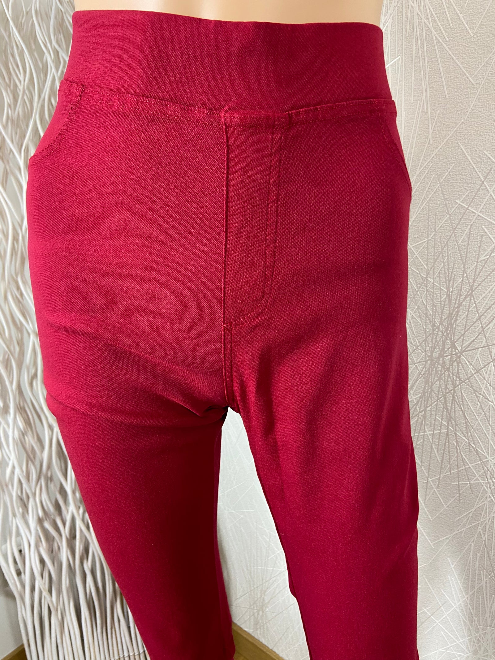 Pantalon rouge stretch taille haute élastique coupe slim Christy