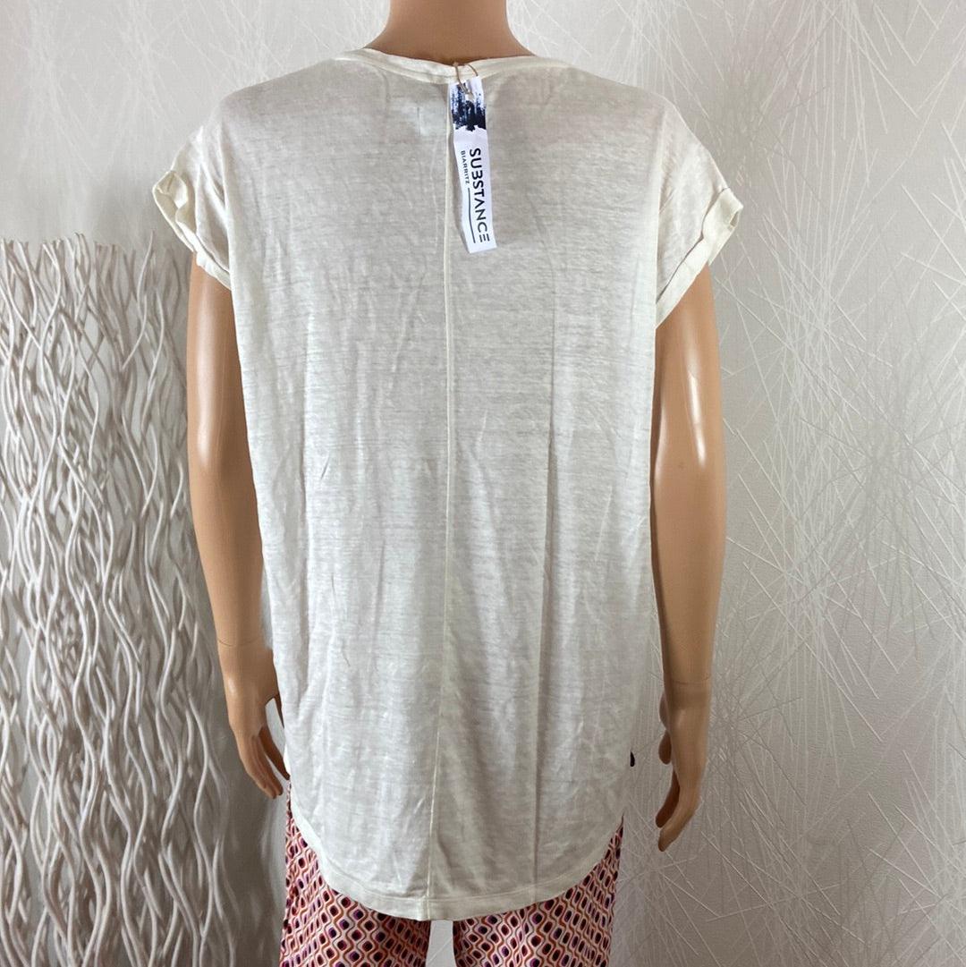 T-shirt femme en lin col V 100% lin Substance Biarritz - Offre-Unique