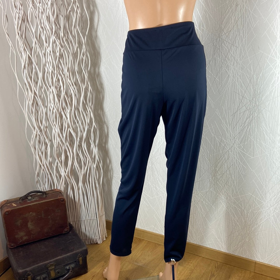 Pantalon bleu marine jersey léger plis taille haute élastique Quinze Heures Trente