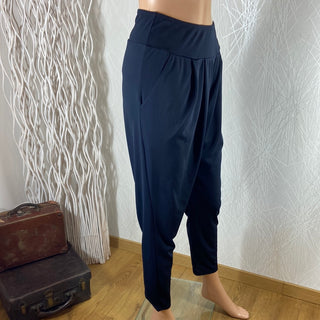 Pantalon bleu marine jersey léger plis taille haute élastique Quinze Heures Trente