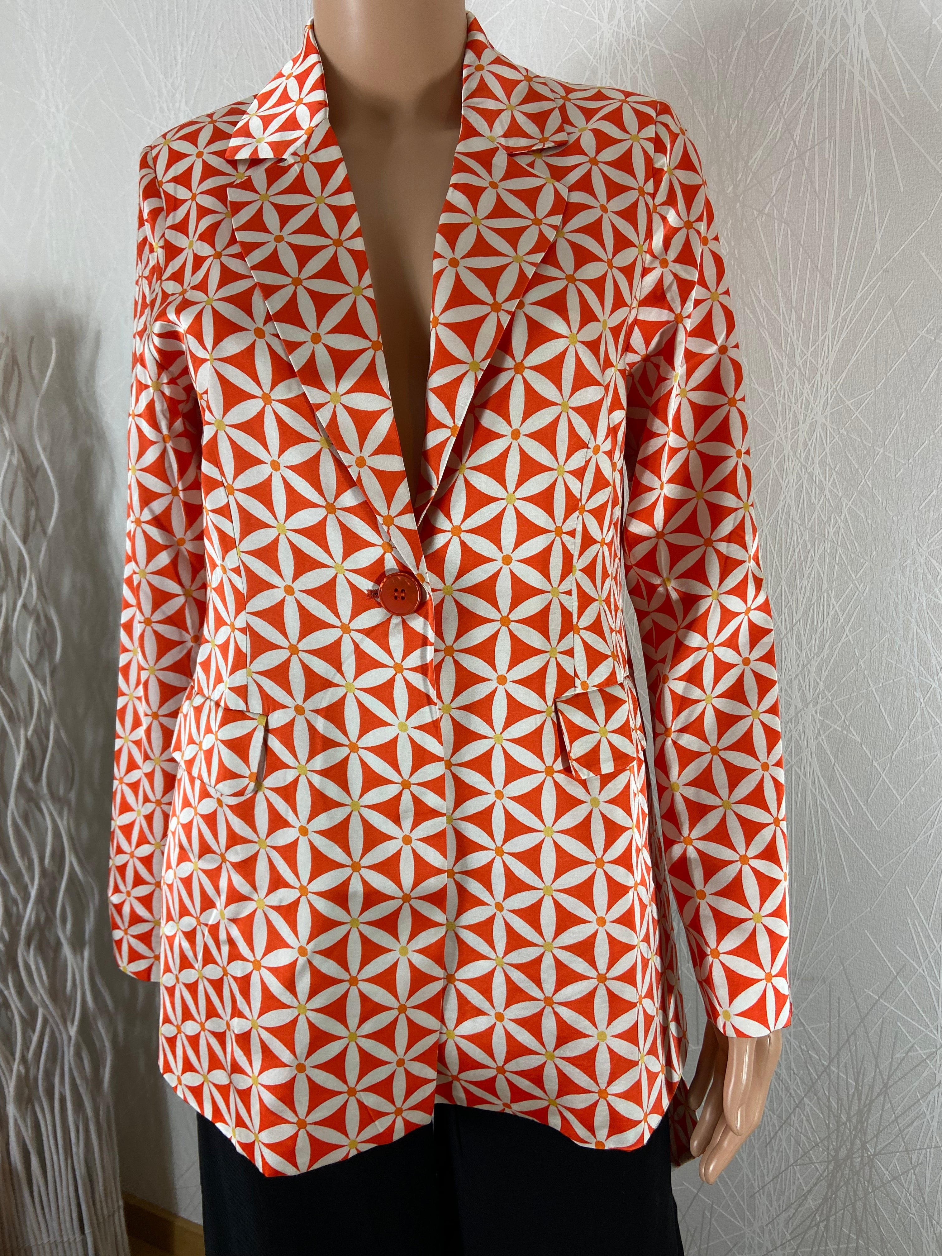 Veste blazer doublée motif orange style vintage 70's Surkana - Offre-Unique