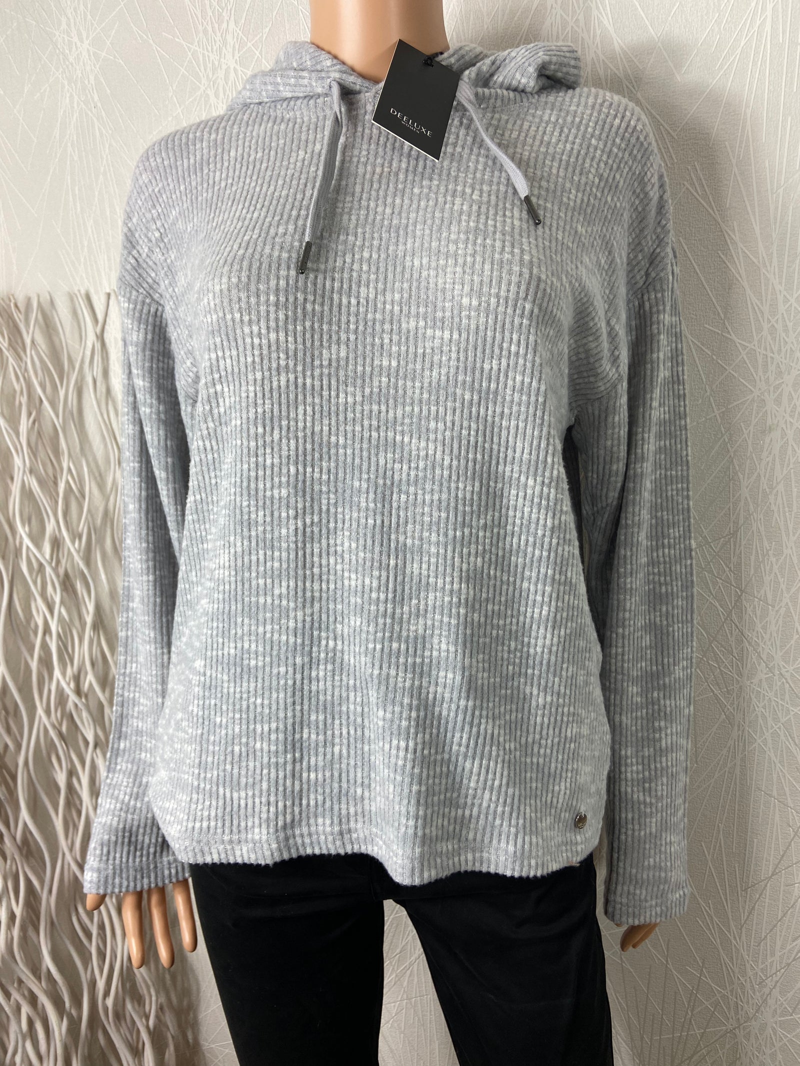 Sweat gris à capuche tissu côtelé doux coupe over-size manches longues Deeluxe - Taille M