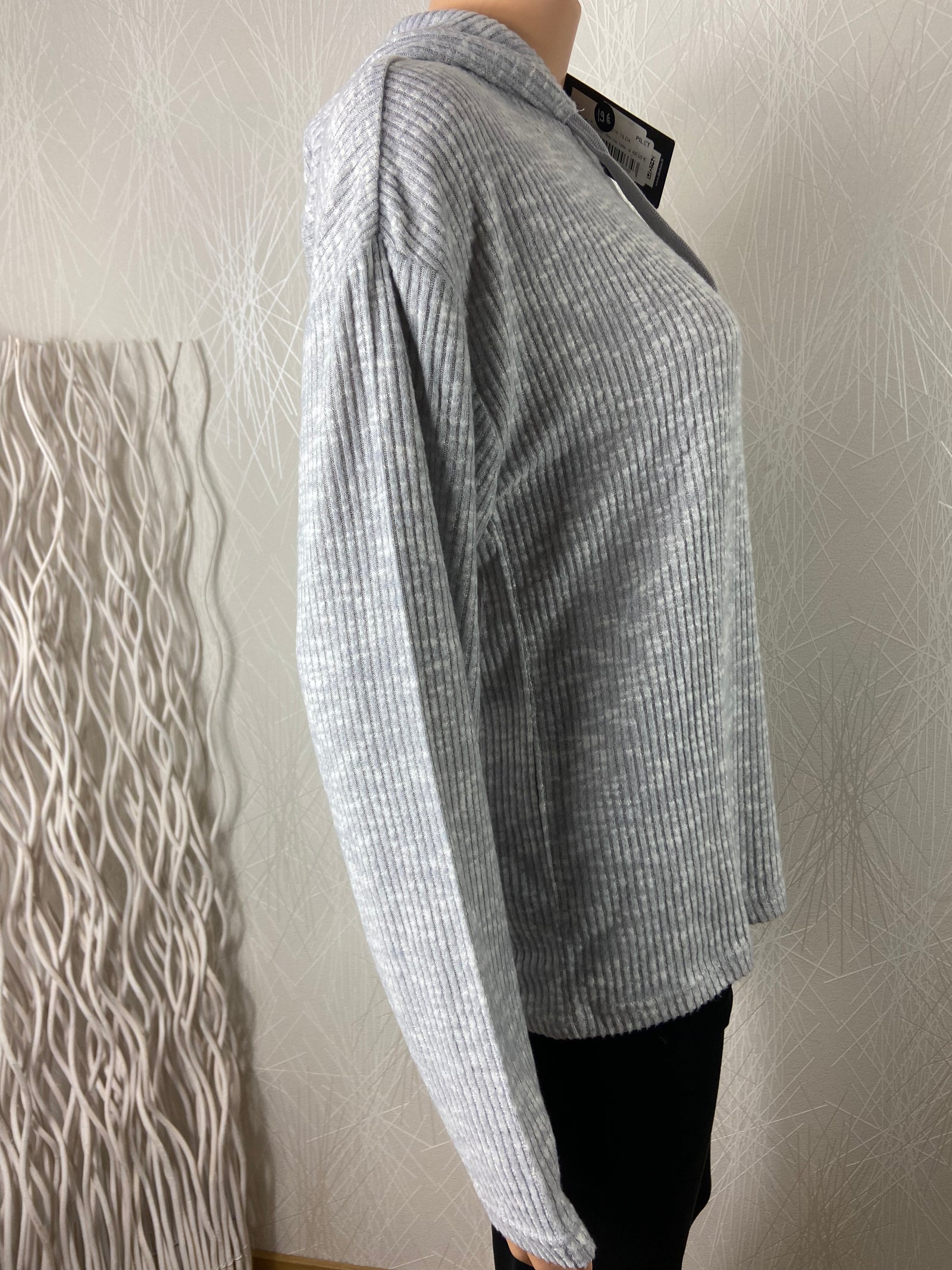 Sweat gris à capuche tissu côtelé doux coupe over-size manches longues Deeluxe - Taille M