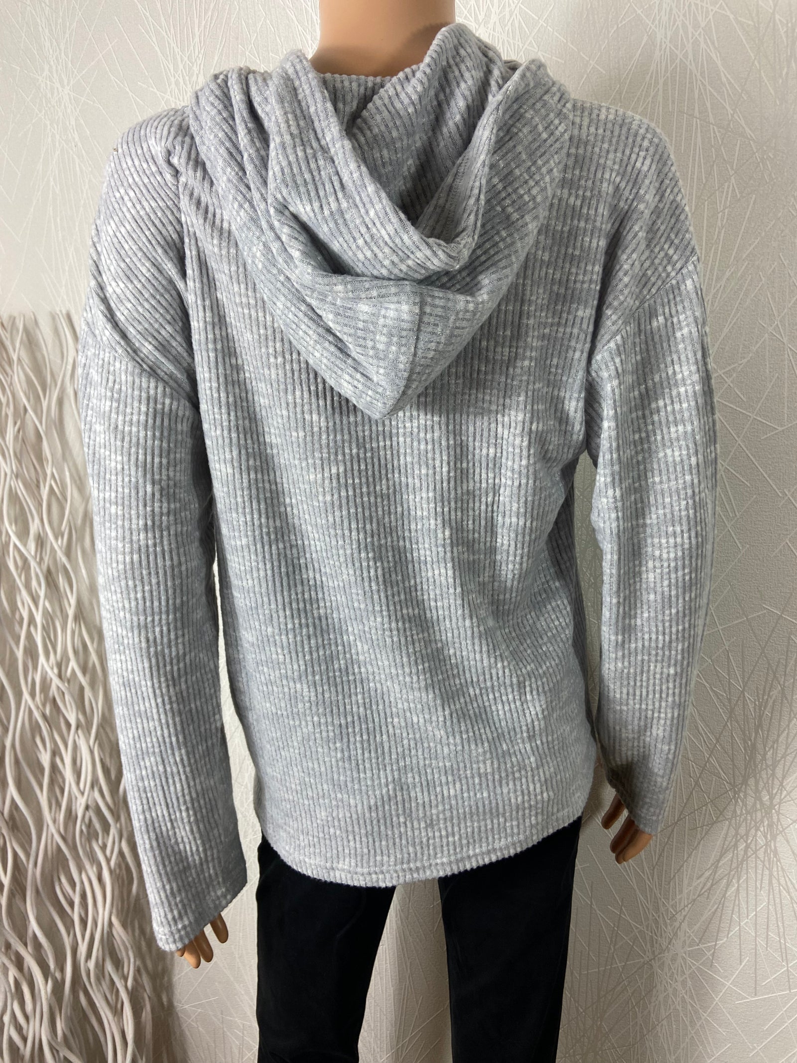 Sweat gris à capuche tissu côtelé doux coupe over-size manches longues Deeluxe - Taille M