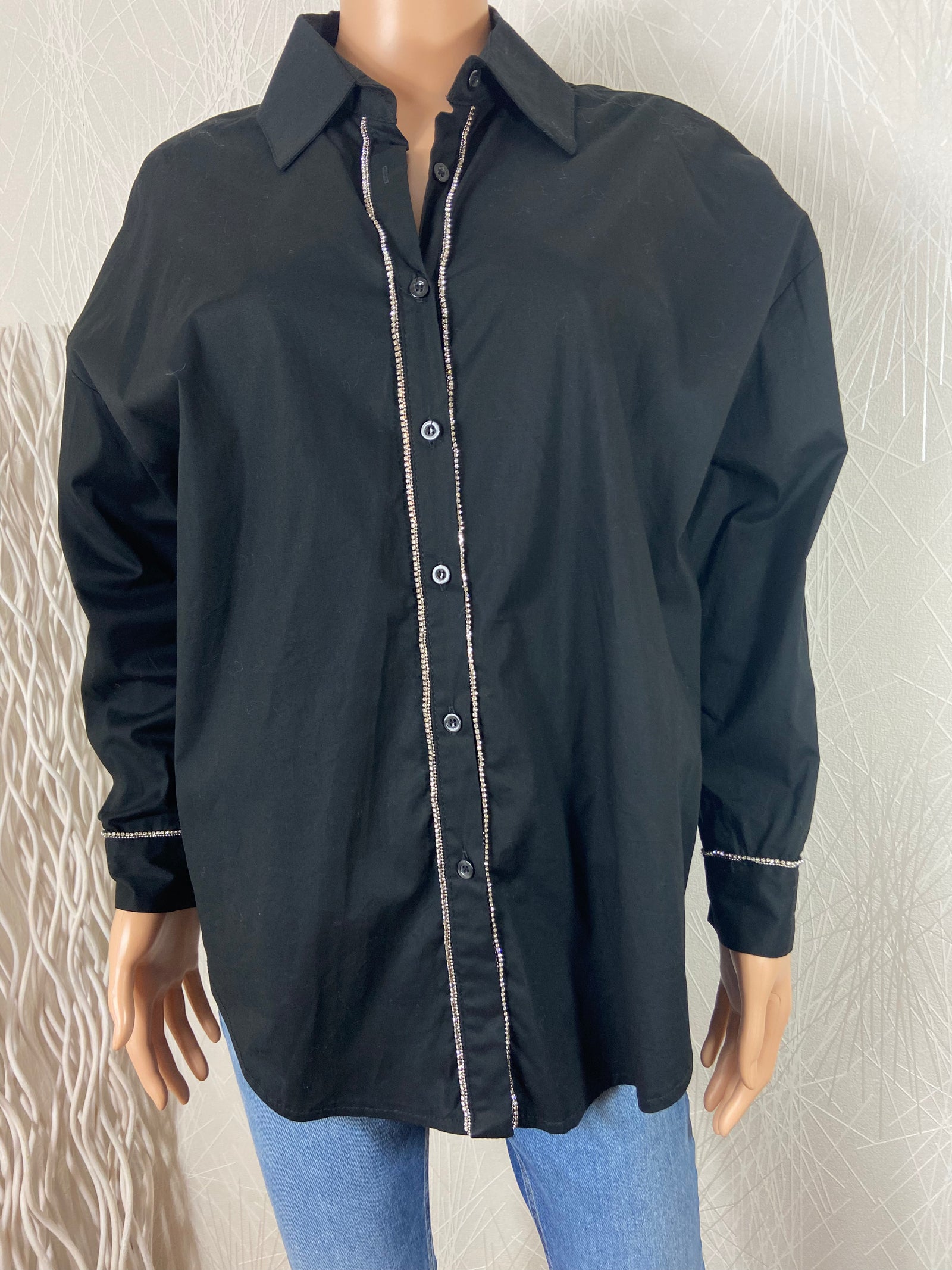 Chemisier noir avec strass coupe droite Zeta Otto - Taille Unique