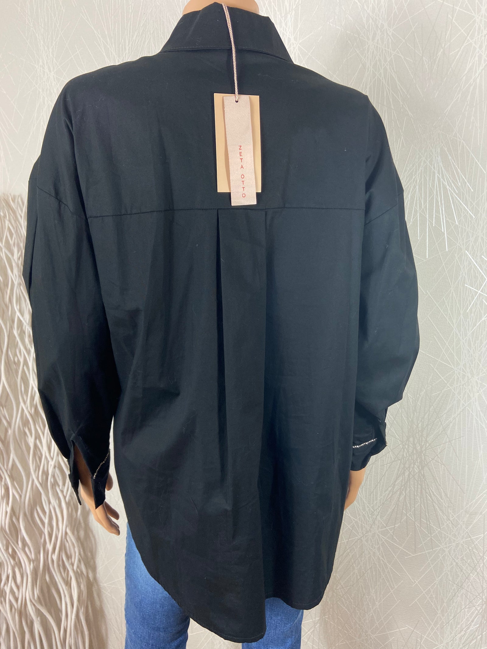 Chemisier noir avec strass coupe droite Zeta Otto - Taille Unique
