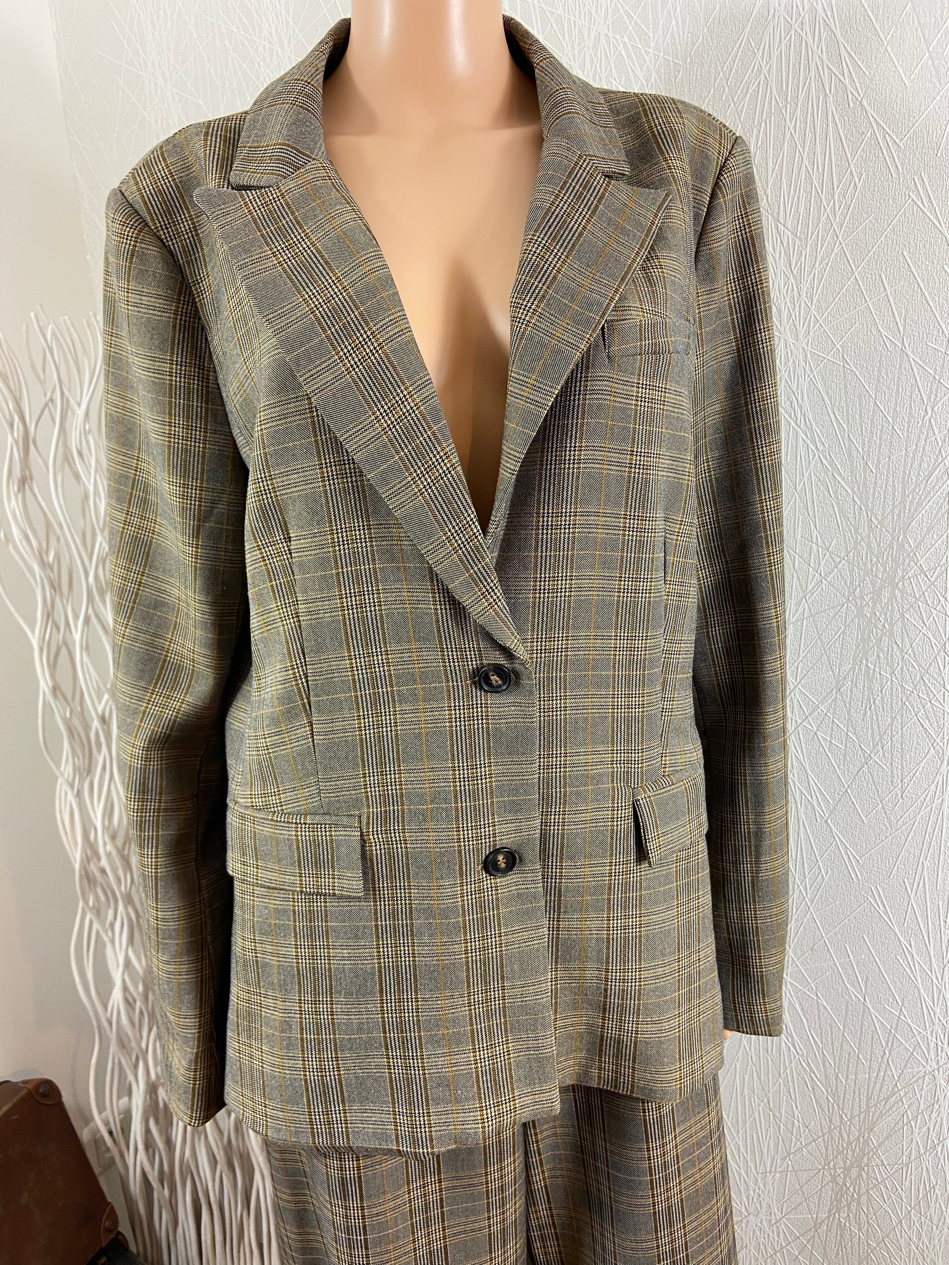 Veste blazer doublée femme imprimé carreaux Desires - Offre-Unique