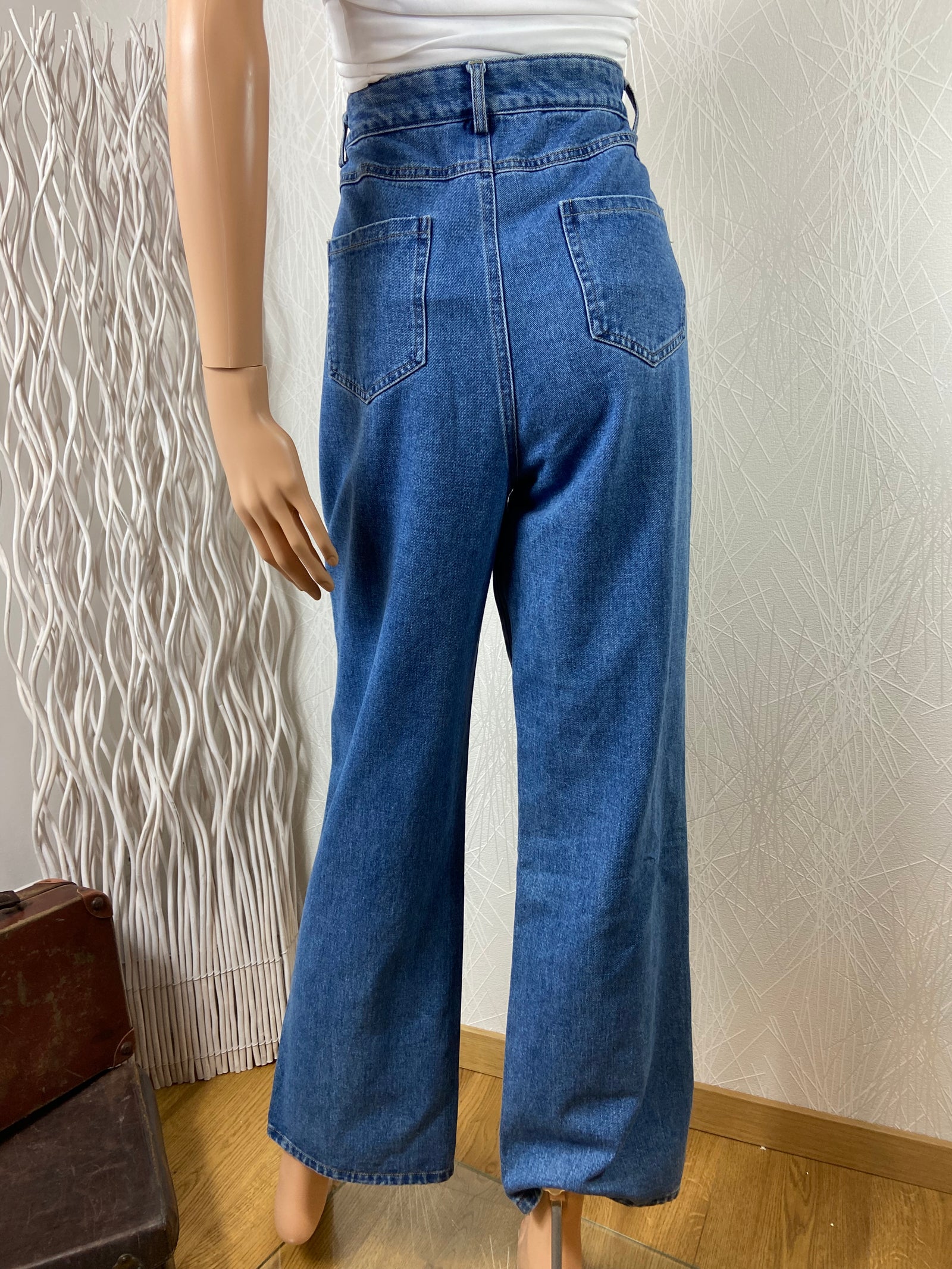 Jean taille haute coupe ample denim bleu moyen Ivivi