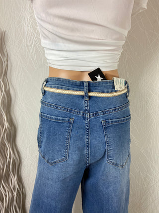 Jeans denim delavé jambes larges cordon à nouer Ad’Oro