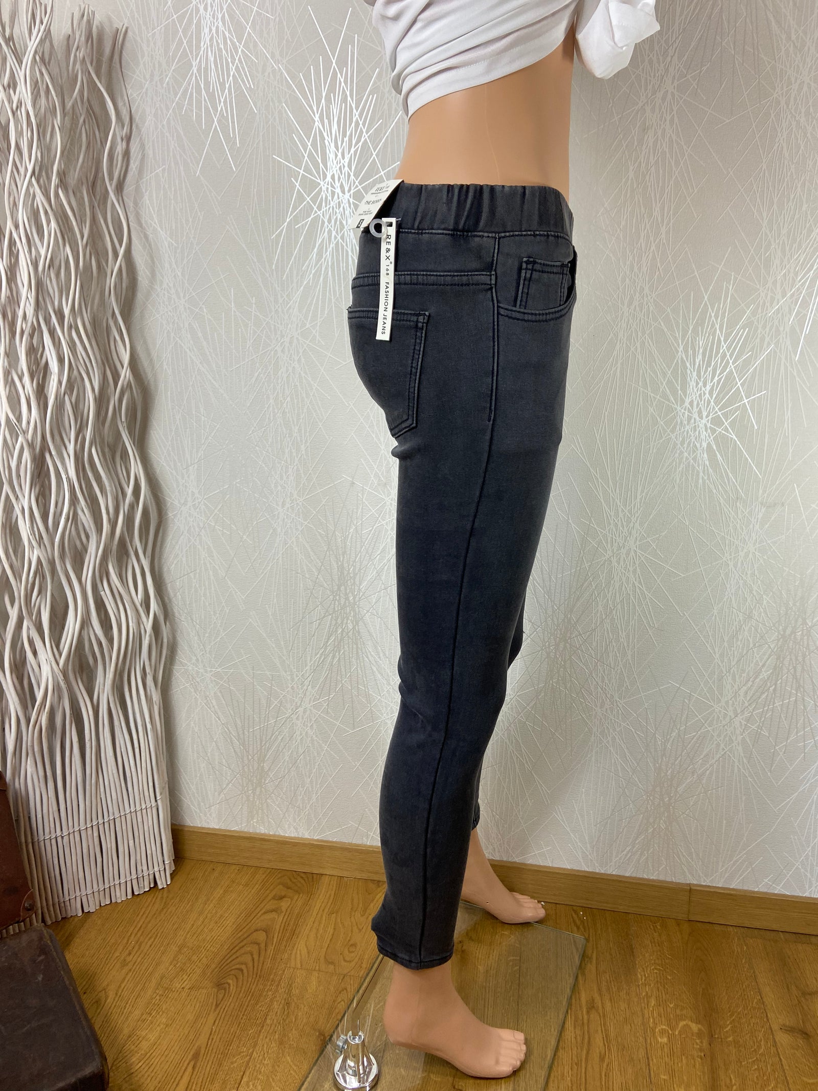 Jean slim gris taille moyenne skinny leg taille elastique Re&X