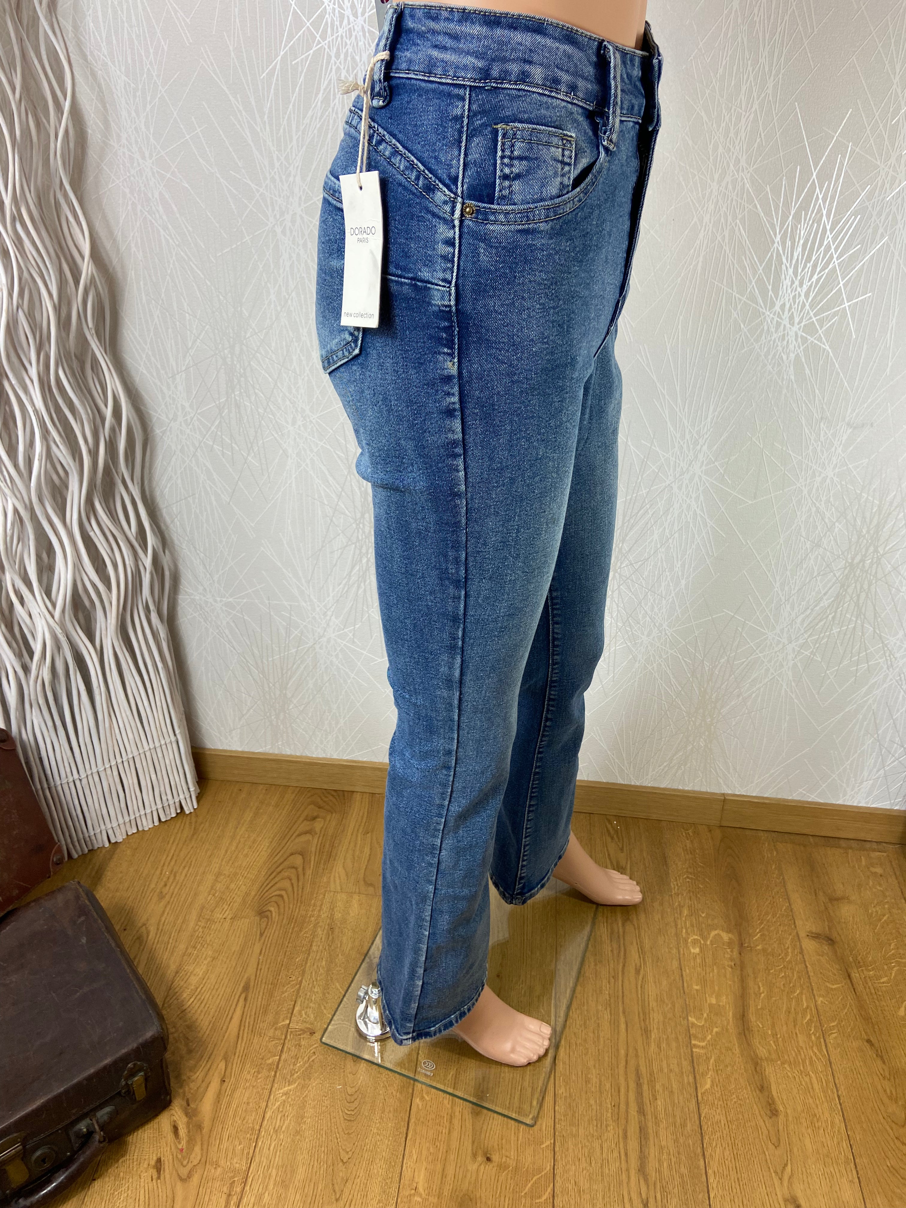 Jean taille haute coupe bootcut denim 100% coton Dorado - Offre-Unique