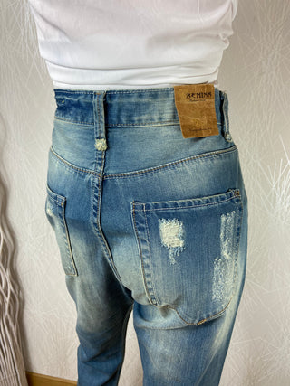 Pantacourt jean dechire sales femme