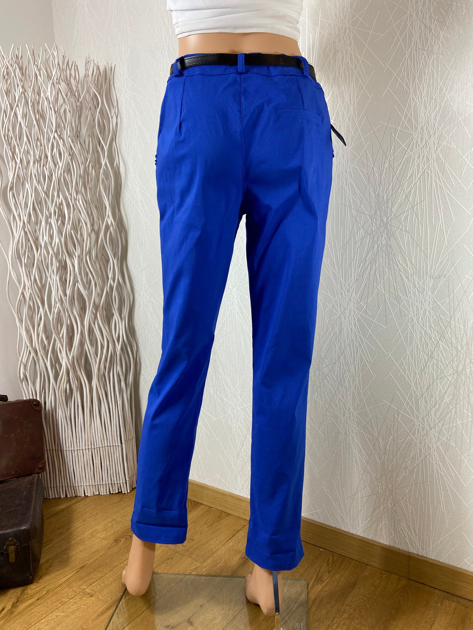 Pantalon habillé bleu taille basse coupe droite Elle Style