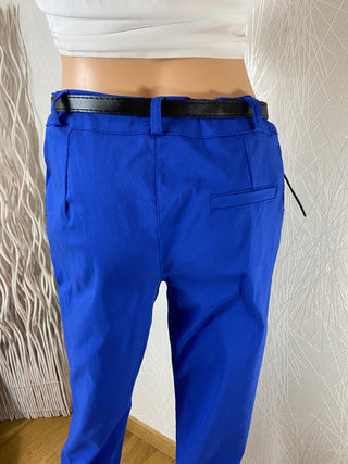 Pantalon habillé bleu taille basse coupe droite Elle Style