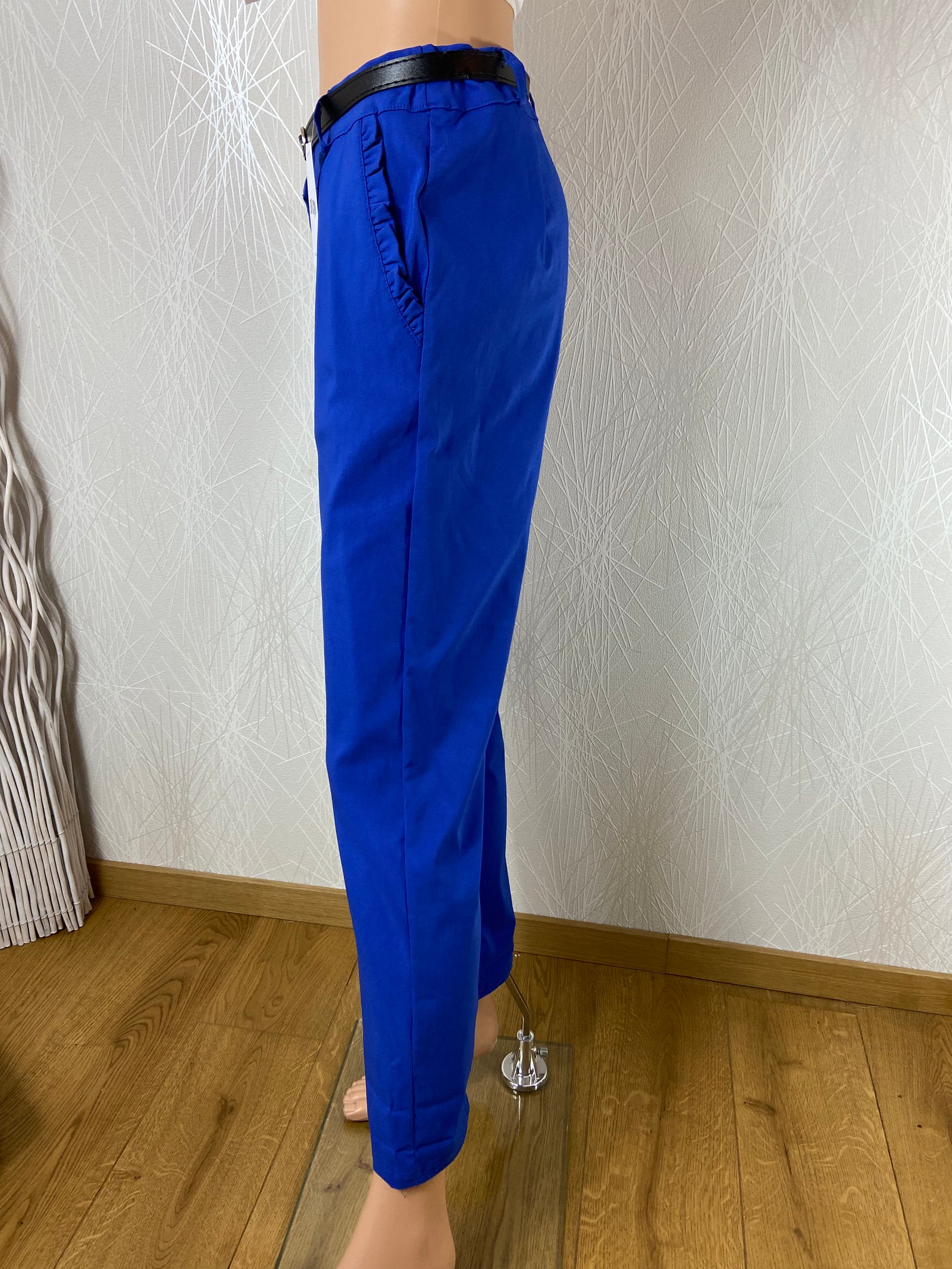 Pantalon habillé bleu taille basse coupe droite Elle Style